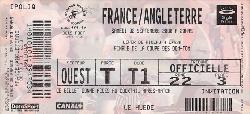 Billet entier France vs Angleterre du 2 septembre 2000