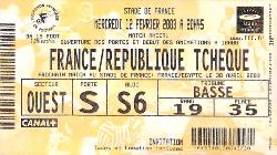 Billet France vs République Tchèque du 12 février 2003