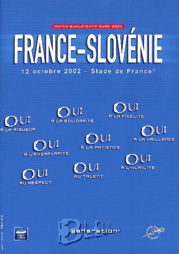 PROGRAMME OFFICIEL DU MATCH FRANCE VS SLOVÉNIE DU 12 OCTOBRE 2002
