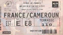 Billet France vs Cameroun du 4 octobre 2000