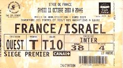 Billet France vs Israël du 11 octobre 2003