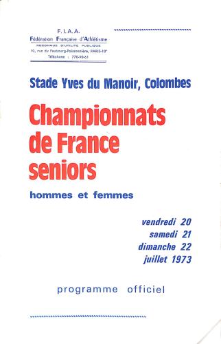 PROGRAMME OFFICIEL CHAMPIONNATS DE FRANCE ATHLÉTISME 1973