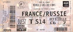 Billet entier France vs Russie du 17 avril 2002