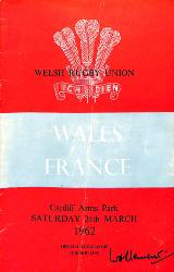 Programme officiel du match Pays de Galles vs France du 24 mars 1962