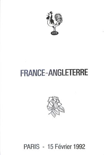 Programme officiel VIP du match France vs Angleterre du 15 février 1992