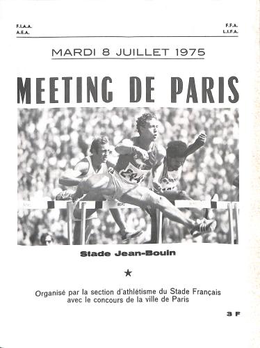 PROGRAMME OFFICIEL MEETING DE PARIS ATHLÉTISME 1975