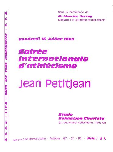 PROGRAMME OFFICIEL SOIRÉE INTERNATIONALE ATHLÉTISME 1965