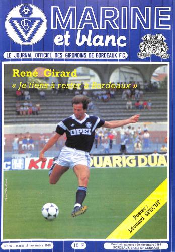 Journal officiel des Girondins de Bordeaux F.C. N°85 du 19 novembre 1985