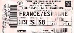 Billet entier France vs Espagne du 28 janvier 1998