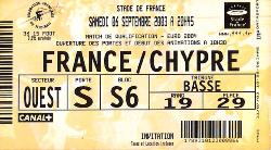 Billet France vs Chypre du 6 septembre 2003
