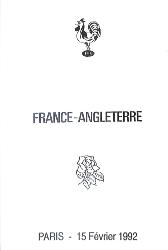 Programme officiel VIP du match France vs Angleterre du 15 février 1992