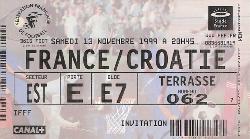 Billet France vs Croatie du 13 novembre 1999