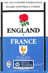 Programme officiel du match Angleterre vs France du 16 mars 1991