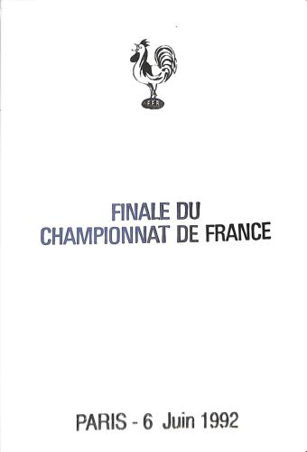 Programme officiel VIP de la Finale du Championnat de France 1992