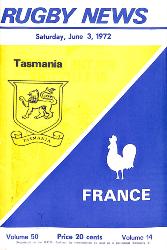 PROGRAMME OFFICIEL DU MATCH TASMANIE VS FRANCE DU 3 JUIN 1972