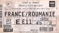 Billet France vs Roumanie du 13 février 2002