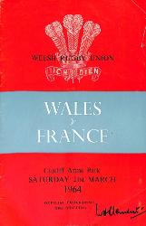 Programme officiel du match Pays de Galles vs France du 21 mars 1964
