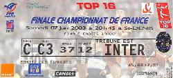 BILLET FINALE CHAMPIONNAT DE FRANCE 2003 DE RUGBY