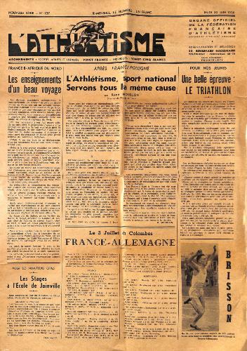 JOURNAL L'ATHLÉTISME N°137 DU 30 JUIN 1938