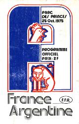 Programme officiel du match France vs Argentine du 25 octobre 1975
