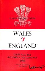 PROGRAMME OFFICIEL DU MATCH PAYS DE GALLES VS ANGLETERRE DU 16 JANVIER 1965