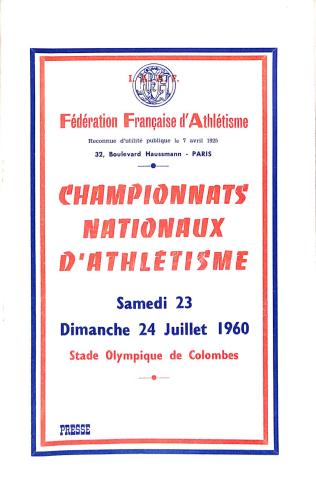 PROGRAMME OFFICIEL CHAMPIONNATS NATIONAUX ATHLÉTISME 1960