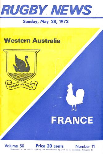 PROGRAMME OFFICIEL DU MATCH WESTERN AUSTRALIA VS FRANCE DU 28 MAI 1972