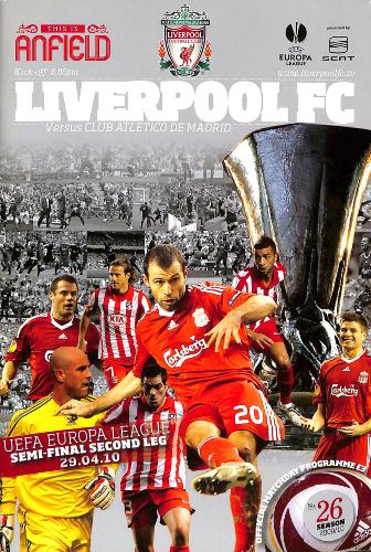 PROGRAMME OFFICIEL DU MATCH LIVERPOOL VS ATLÉTICO DE MADRID DU 29 AVRIL 2010