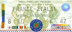 BILLET FRANCE VS ITALIE DU 11 JUIN 1997