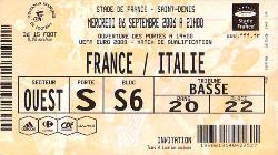 Billet France vs Italie du 6 septembre 2006