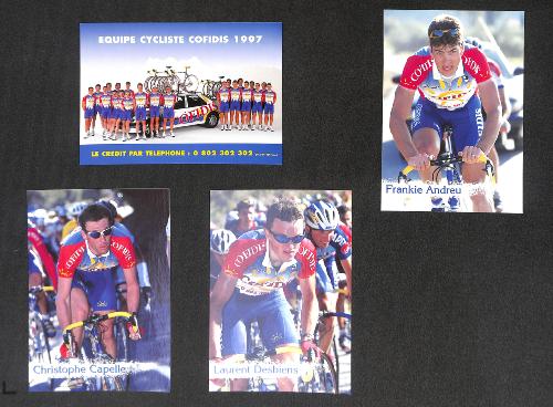ENSEMBLE DE 19 CARTES PHOTO AVEC 18 COUREURS DIFFÉRENTS DE L'ÉQUIPE COFIDIS 1997