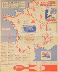 CARTE OFFICIELLE DU TOUR DE FRANCE 1958 SUPPLÉMENT D'UNE REVUE