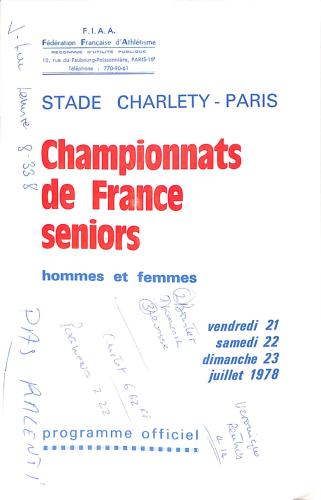 PROGRAMME OFFICIEL CHAMPIONNATS DE FRANCE ATHLÉTISME 1978