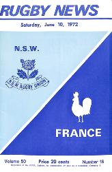 PROGRAMME OFFICIEL DU MATCH N.S.W. RUGBY UNION VS FRANCE DU 10 JUIN 1972