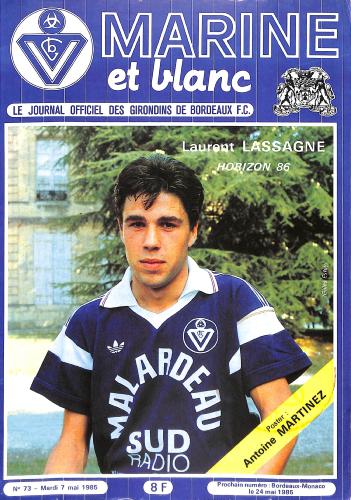Journal officiel des Girondins de Bordeaux F.C. N°73 du 7 mai 1985