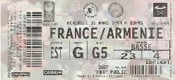 Billet entier France vs Arménie du 31 mars 1999
