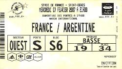 Billet France vs Argentine du 7 février 2007