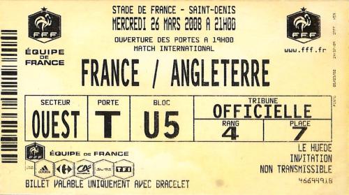 Billet France vs Angleterre du 26 mars 2008