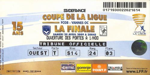 Billet Girondins de Bordeaux vs Vannes OC du 25 avril 2009
