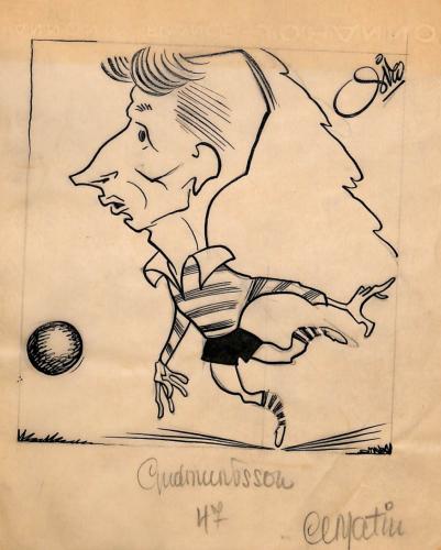 CARICATURE ORIGINALE D'ALBERT GUDMUNDSSON (RC PARIS)