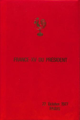Programme officiel VIP du match France vs XV du Président du 22 octobre 1977