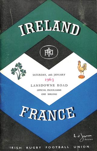 PROGRAMME OFFICIEL DU MATCH IRLANDE VS FRANCE DU 26 JANVIER 1963