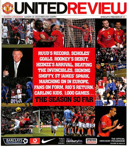 PROGRAMME OFFICIEL DU MATCH MANCHESTER UNITED VS BOLTON DU 26 DÉCEMBRE 2004