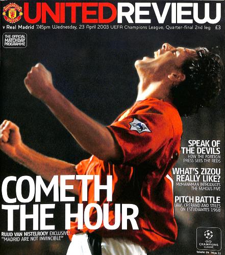 PROGRAMME OFFICIEL DU MATCH MANCHESTER UNITED VS REAL MADRID DU 23 AVRIL 2003