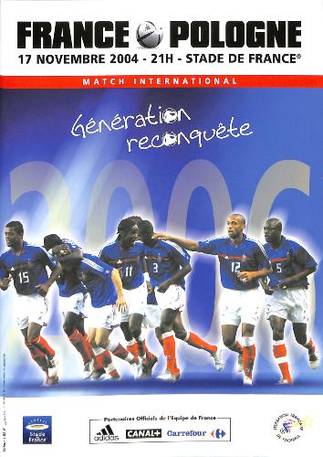 PROGRAMME OFFICIEL DU MATCH FRANCE VS POLOGNE DU 17 NOVEMBRE 2004