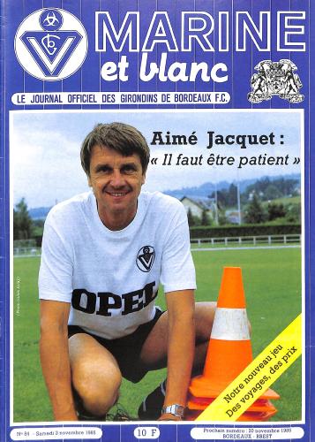 Journal officiel des Girondins de Bordeaux F.C. N°84 du 2 novembre 1985