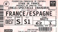 Billet France vs Espagne du 28 janvier 1998