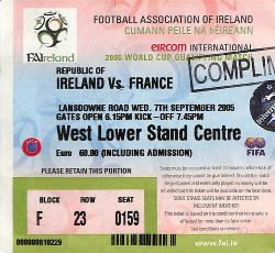 Billet République d'Irlande vs France du 7 septembre 2005