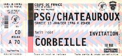Billet entier PSG vs Châteauroux du 13 janvier 1996
