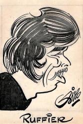 CARICATURE ORIGINALE DE RICHARD RUFFIER (GIRONDINS DE BORDEAUX, NIMES OLYMPIQUE)